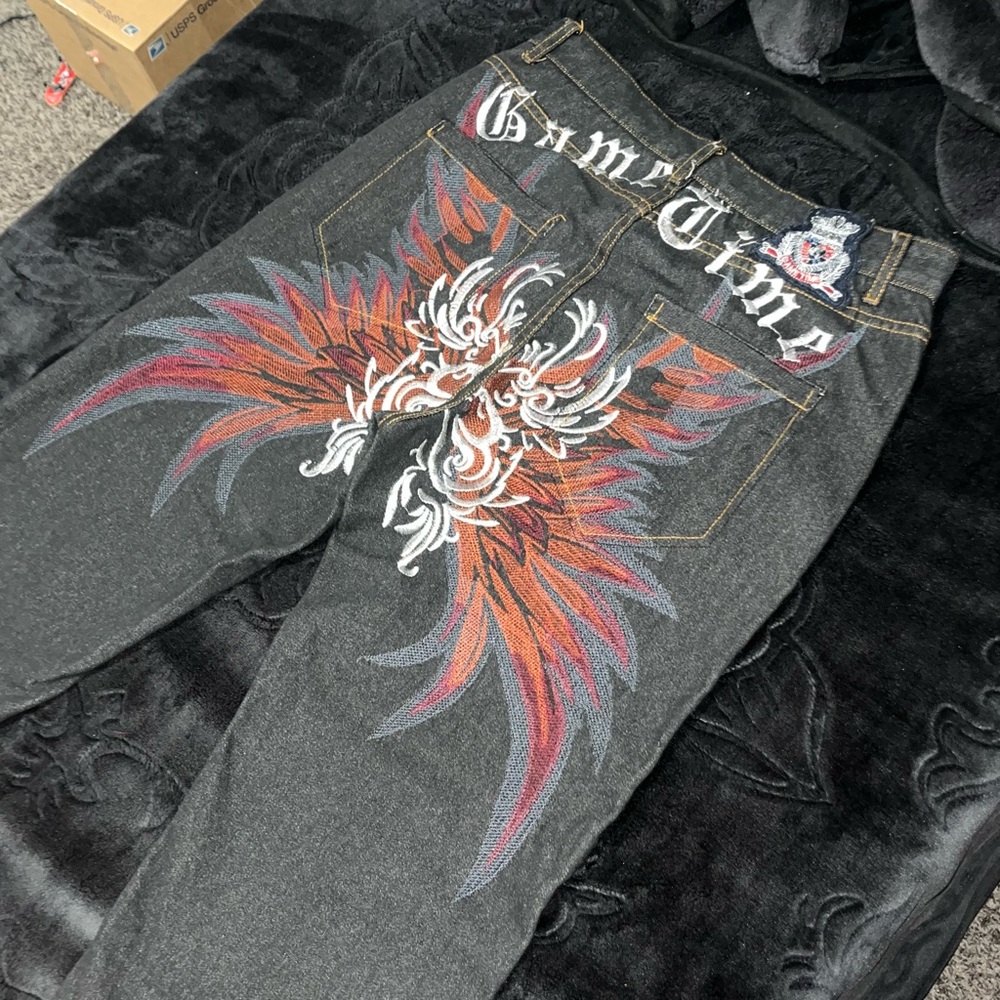 Game Time Charcoal Pants with Vibrant Graphic